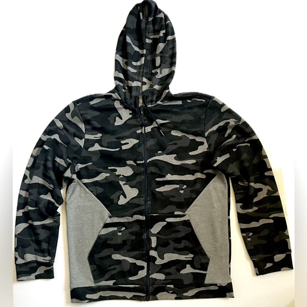 I-D Ideology black/gray camouflage Men’s SIZE: MEDIUM ZIP-UP HOODIE